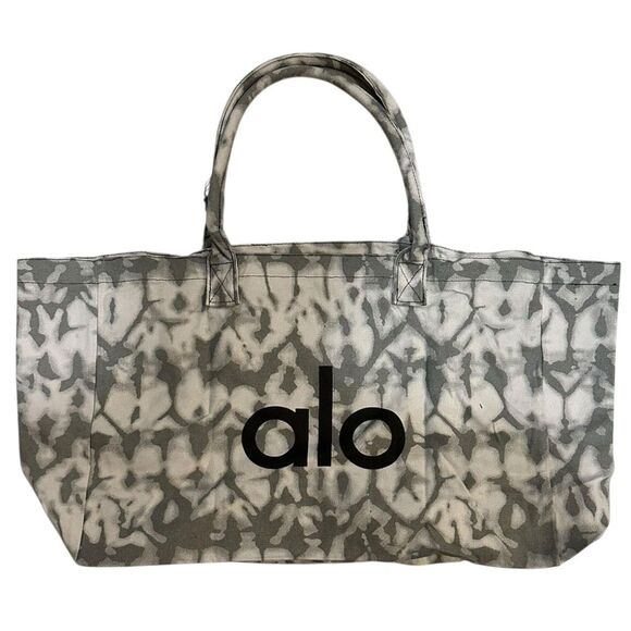ALO Yoga Bag Gray Tie-Dye Canvas Cotton Large Tote Bag For Travel & Gym Carry-On - Picture 2 of 6
